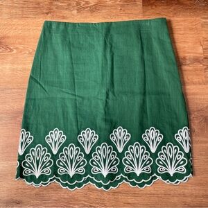 Talbots Embroidered‎ Linen Blend Skirt Size 4 Green Eyelet Cottagecore Lined
